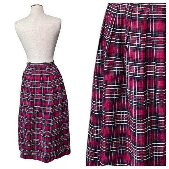 NOS Vintage Carroll Reed Red Plaid Tartan A-line Skirt with Box Pleats - Size 16 - Picture 2 of 10
